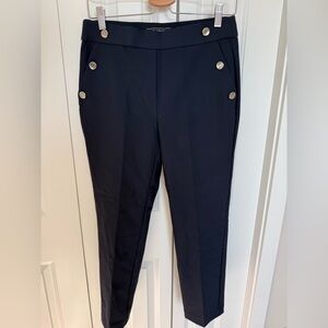 J & L Atelier Womens PS Pants HighWaist Slim Leg Navy Trousers pull on